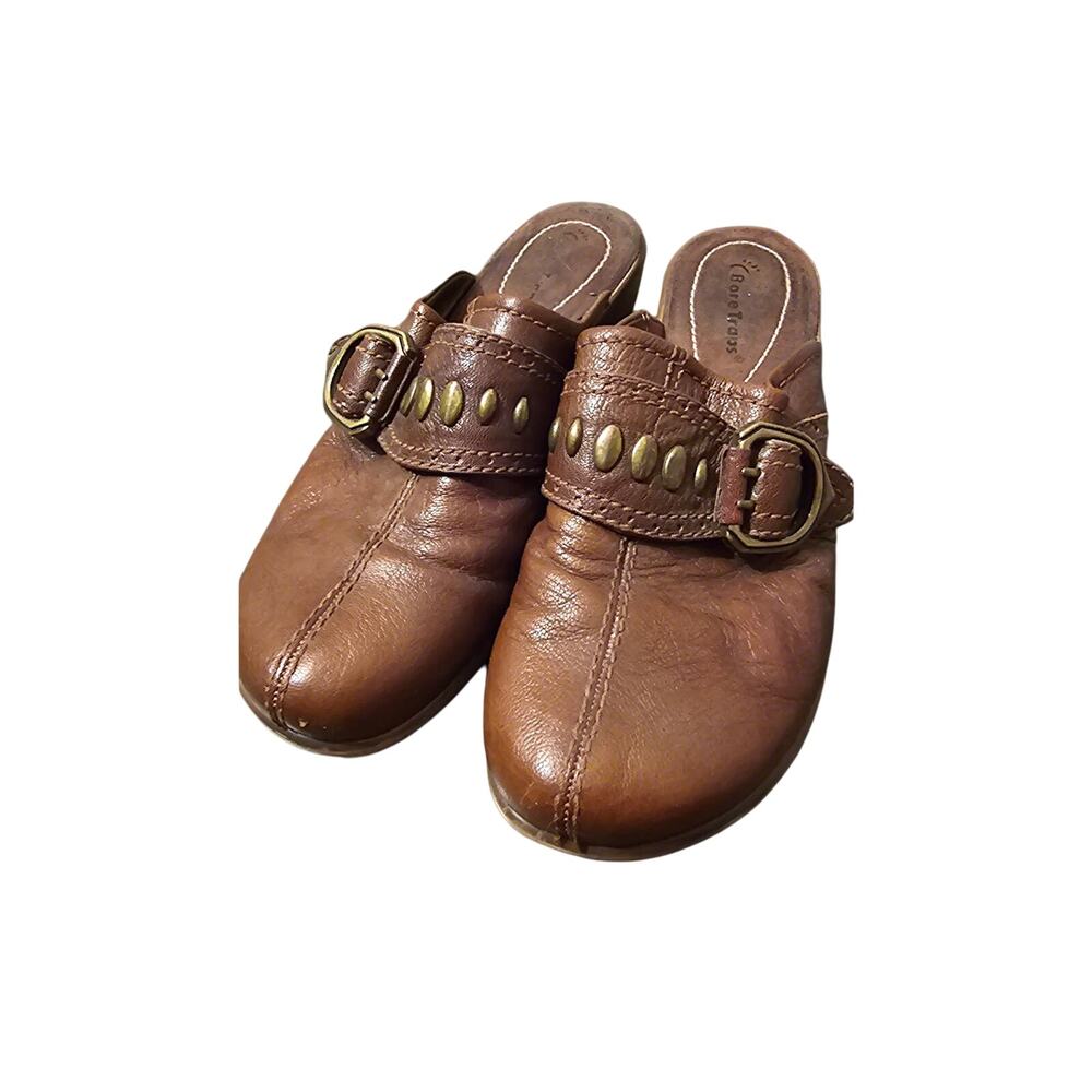 Bare Traps Hillary Womens Brown Leather Slip-On Mules Shoes Clogs Size 8.5M